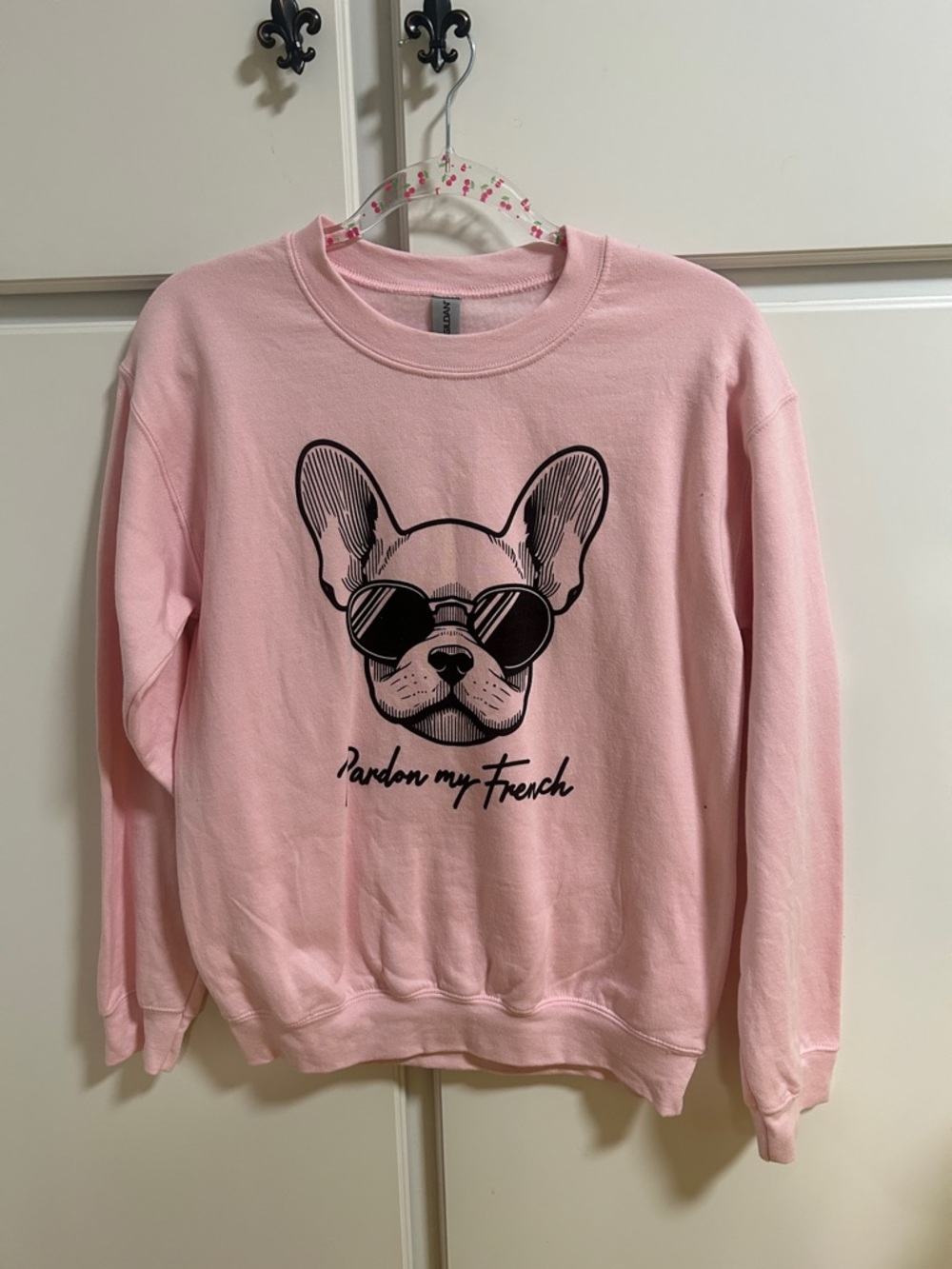 Gildan Pink Sweatshirt with Black French Bulldog Graphic NWOT